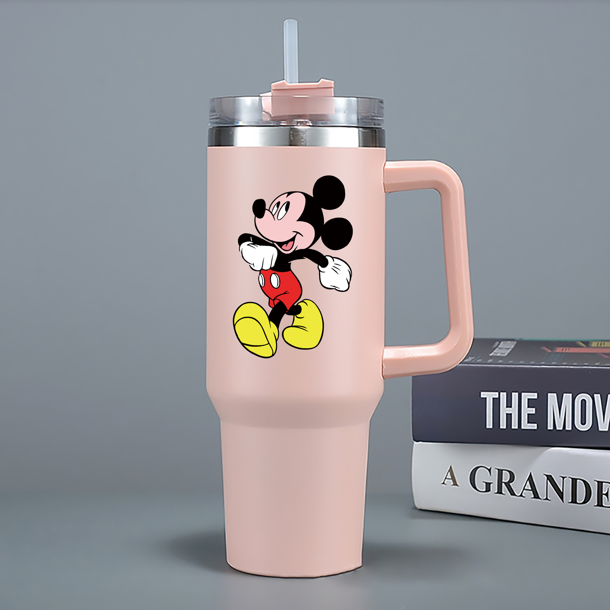 （画像用） ミッキーマウス Mickey Mouse 1200mL車用タンブラー - クリスタルステッカー（プラスチックストロー付き）